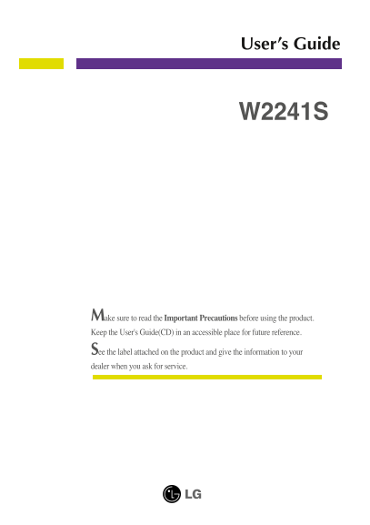 LG 20~29 inches W2241S-BF.ACN Product Specifications English - Page 1