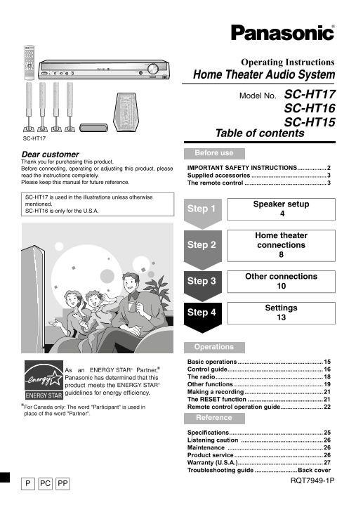 User's Guide for Panasonic SC-HT17 SC-HT16 SC-HT15 - Page 1