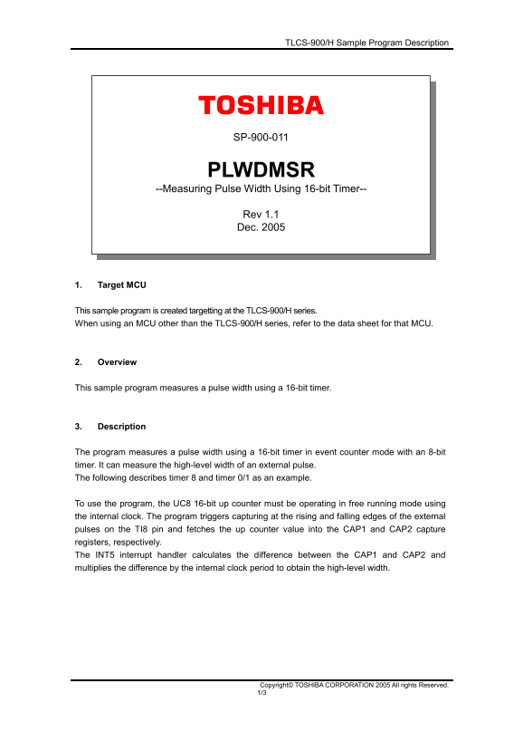 Toshiba SP-900-011 User's Guide - Page 1