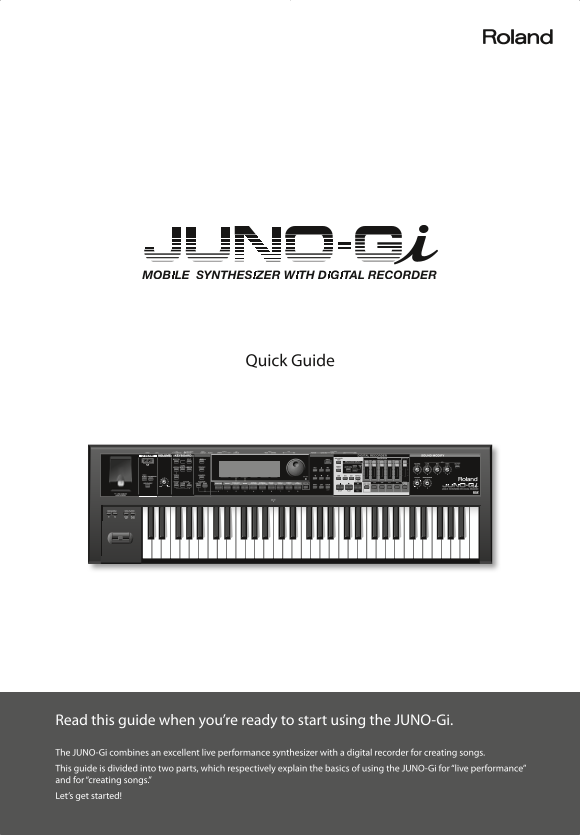 Roland Juno-Gi Synthesizer with Digital Recording Function Quick Start User Manual - Page 1