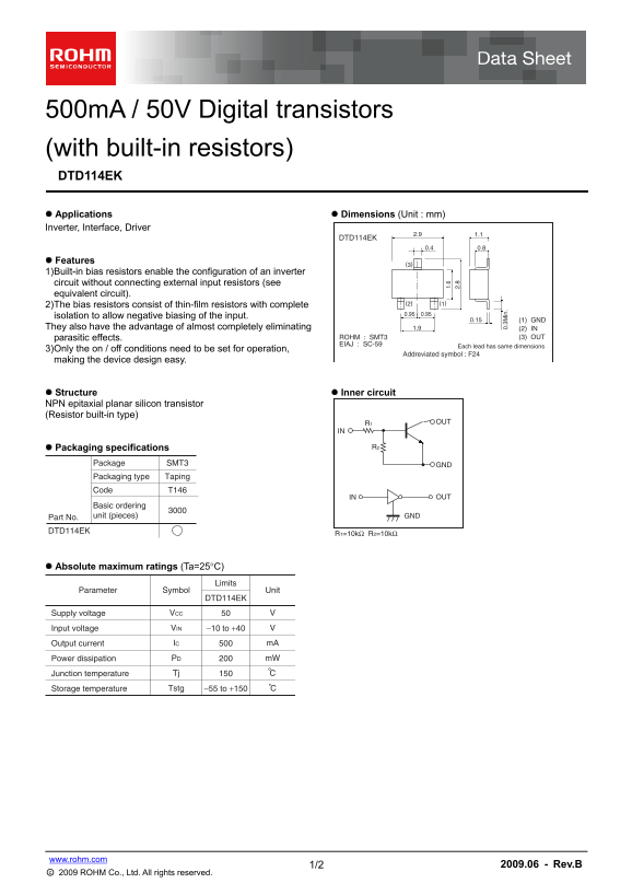 ROHM DTD114EK Data Manual - Page 1