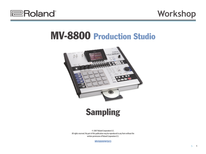 Roland MV-8800 Recording Studio Product MV-8800 Workshop 03 Sampling Support Document - Page 1