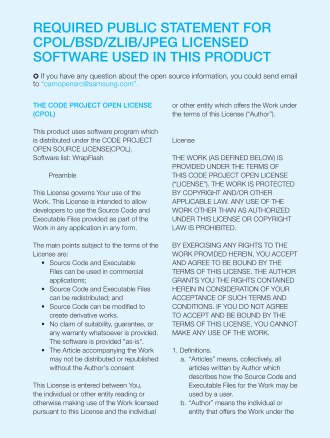 Samsung HMX-H205BP High Definition Camcorder Open Source Code Guide - Page 1