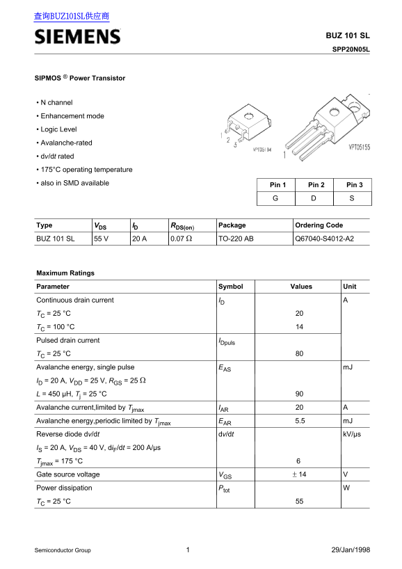 Siemens BUZ 101 SL User's Manual - Page 1