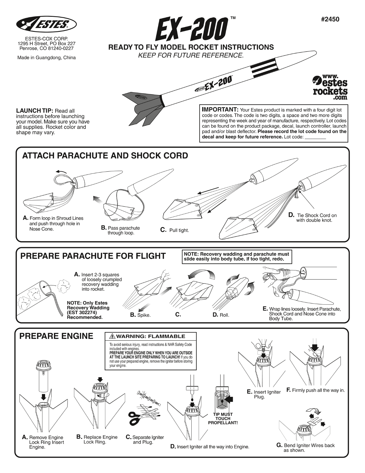 ESTES 2450 – EX-200 Owner's Manual - Page 1