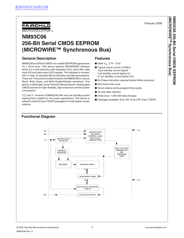 Fairchild NM93C06 Data Handbook - Page 1