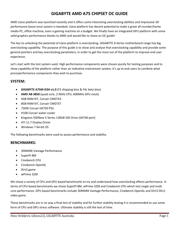 GIGABYTE AMD A75 Chipset OC Guide - Page 1