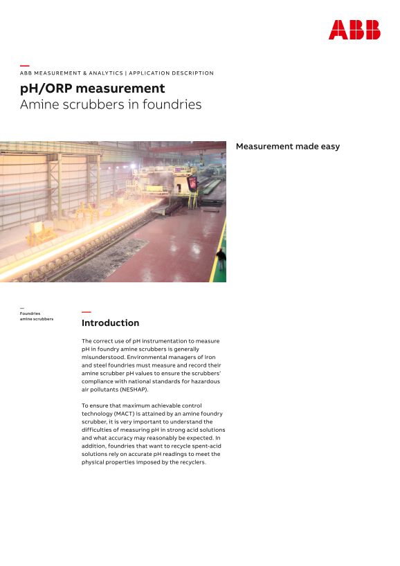 ABB Application Description - pH ORP Measurement. Amine Scrubbers in Foundry - Page 1