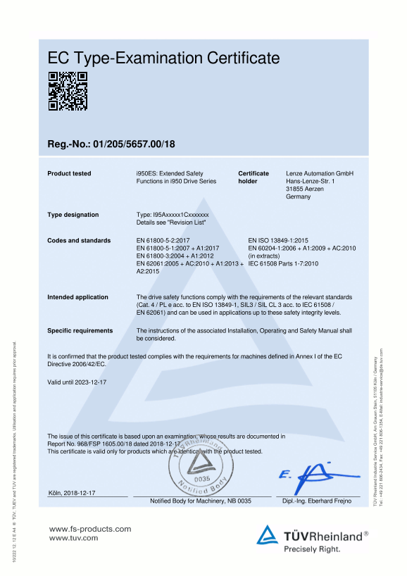 Lenze Inverters - Servo inverters i900, i950, and i95A Certificates & Statements - Page 1