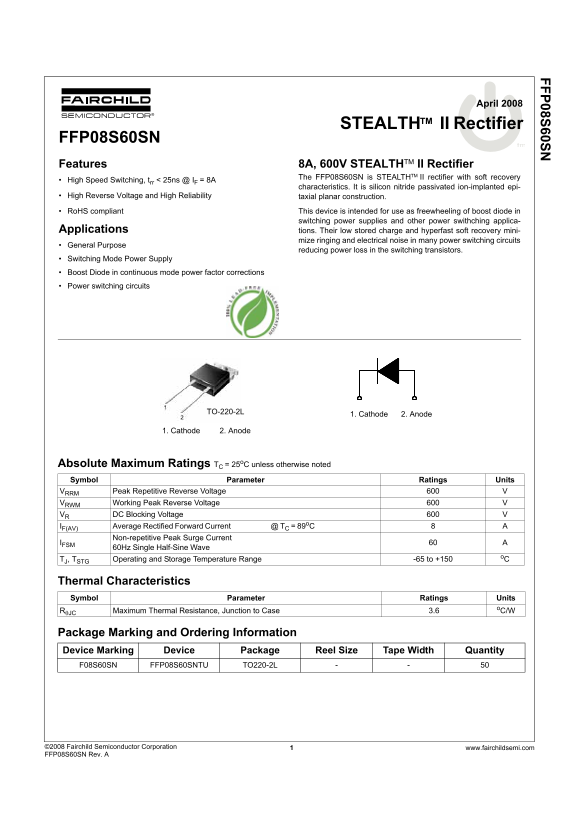 Fairchild FFP08S60SN Data Handbook - Page 1