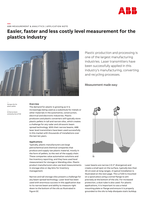 ABB Application Note - Laser Level Transmitters in Plastics Industry - Page 1