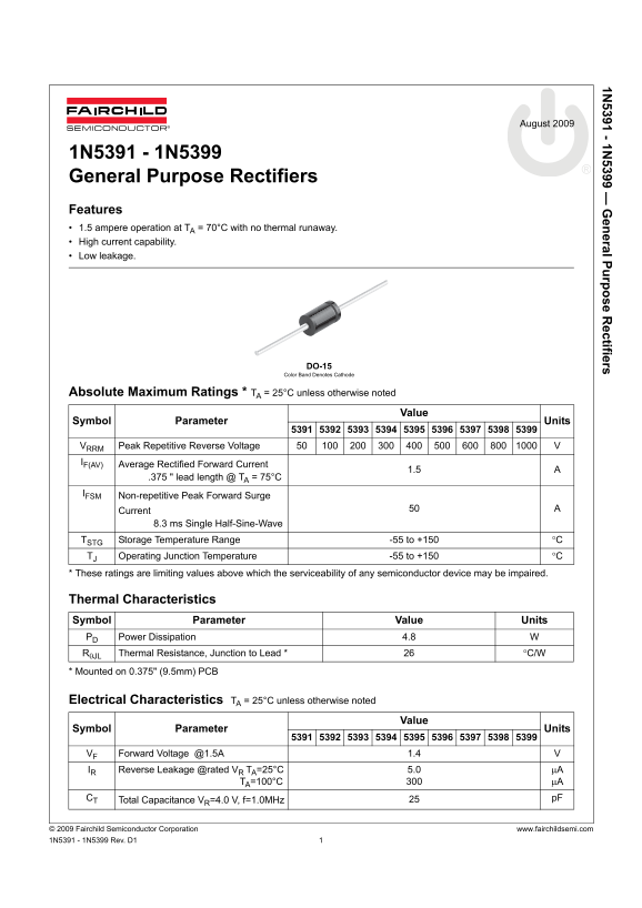Fairchild 1N5393 Data Handbook - Page 1