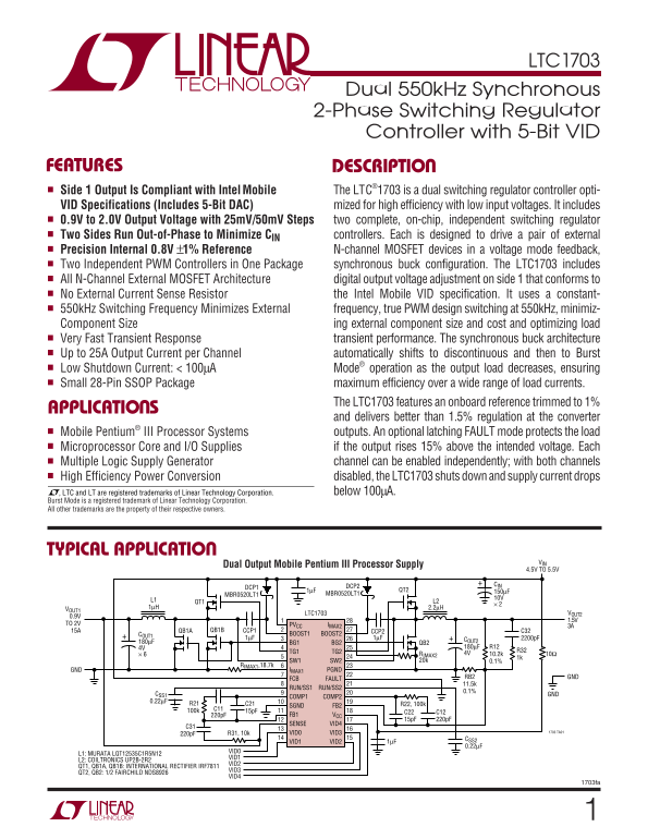 LINEAR TECHNOLOGY LTC1703 User's Manual - Page 1