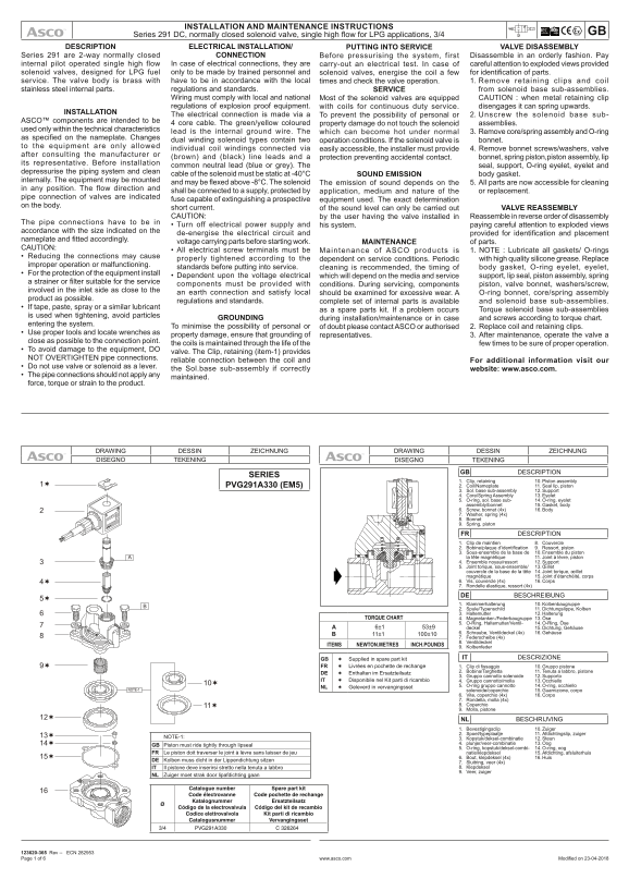 EMERSON European Instruction Manual Series 291 Internal Pilot Operated Solenoid Valve - Page 1