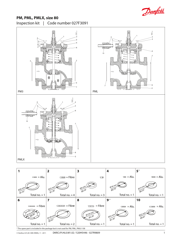 Danfoss Inspection Kit, PM, PML, PMLX, Size 80 - Code Number 027F3091 Installation Guide - Page 1