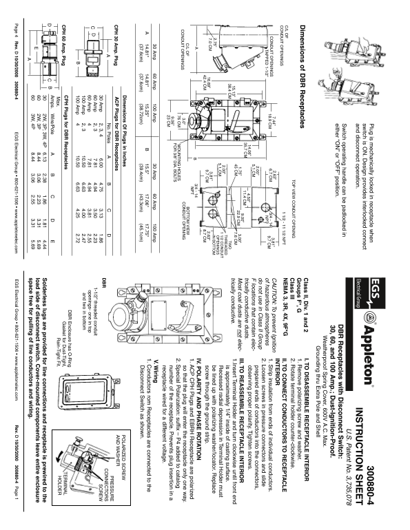 EMERSON Appleton DBR Series, 300880-4 Instruction Sheet - Page 1