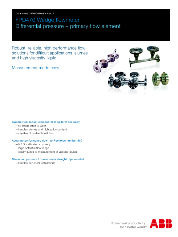 ABB Data Sheet - FPD470 Wedge Flowmeter Differential Pressure – Primary Flow Element - Page 1