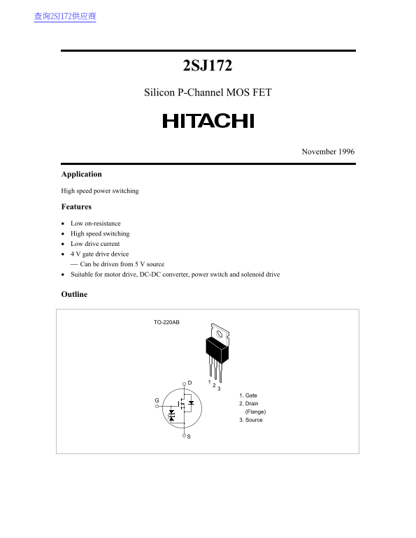 HITACHI 2SJ172 Silicon P-Channel MOS FET Data Sheet - Page 1