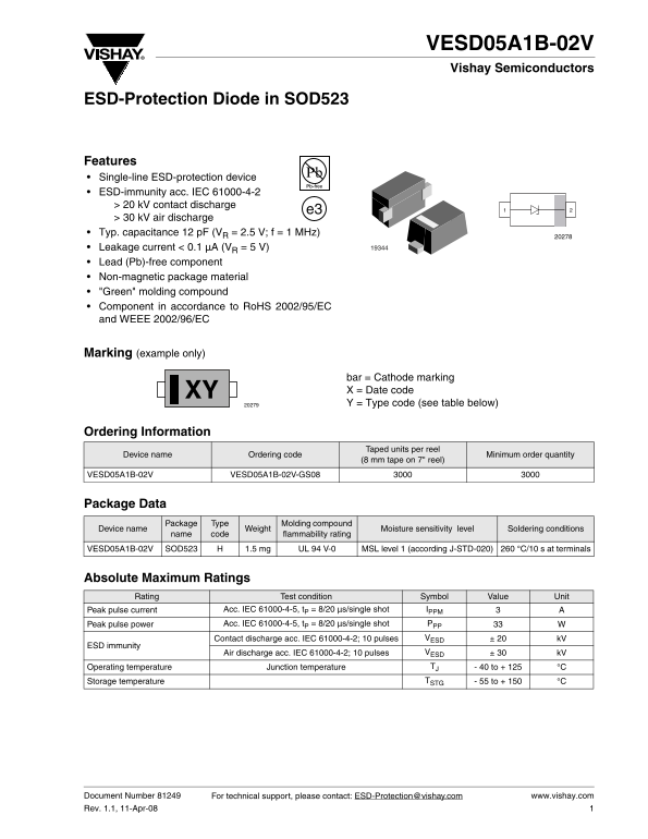Vishay Semiconductor VESD05A1B-02V User Guide - Page 1