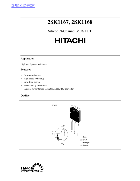 HITACHI 2SK1167, 2SK1168 Silicon N-Channel MOS FET Data Manual - Page 1