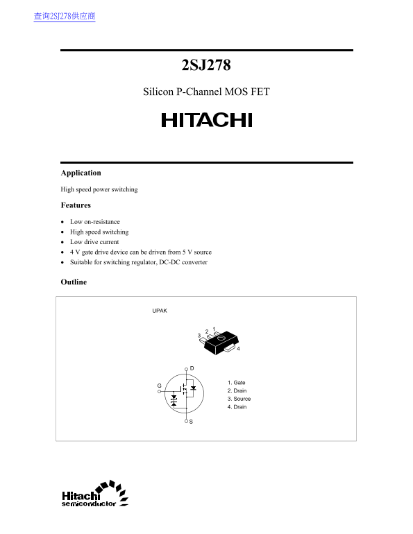 HITACHI 2SJ278 Data Sheet - Page 1