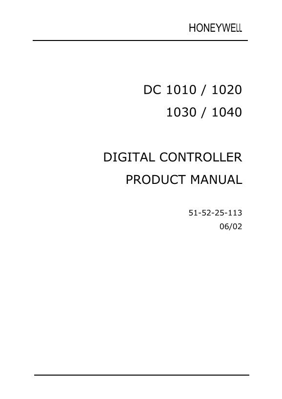 Honeywell DC 1010 1020 1030 1040 Digital Controller Product Manual - Page 1
