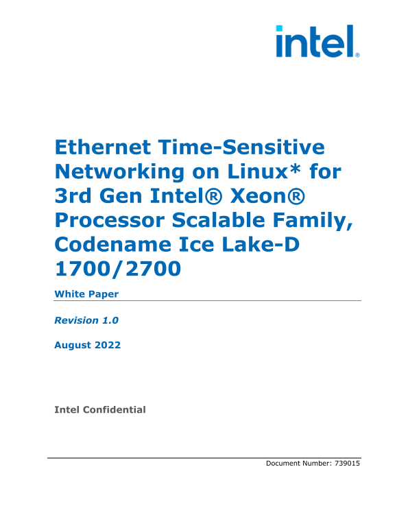 Intel White Paper Ethernet Time-Sensitive Networking on Linux for 3rd Gen Intel Xeon Processor Scalable Family, Codename Ice Lake-D - Page 1