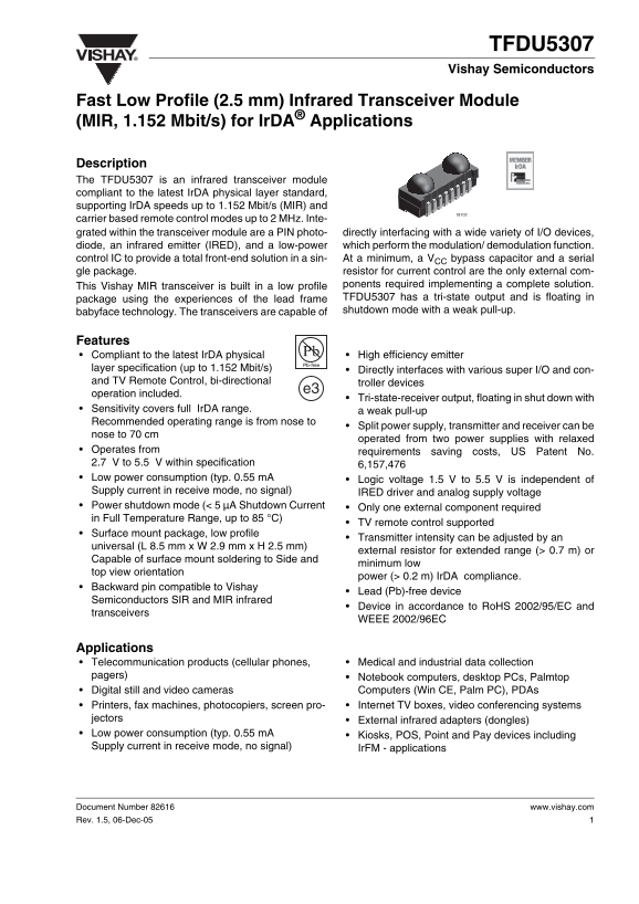 Vishay TFDU5307 Data Handbook - Page 1