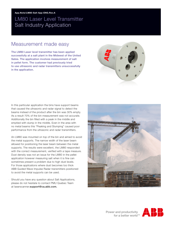ABB Application Note - ABB LM80 Laser Level Application in Salt Industry - Page 1