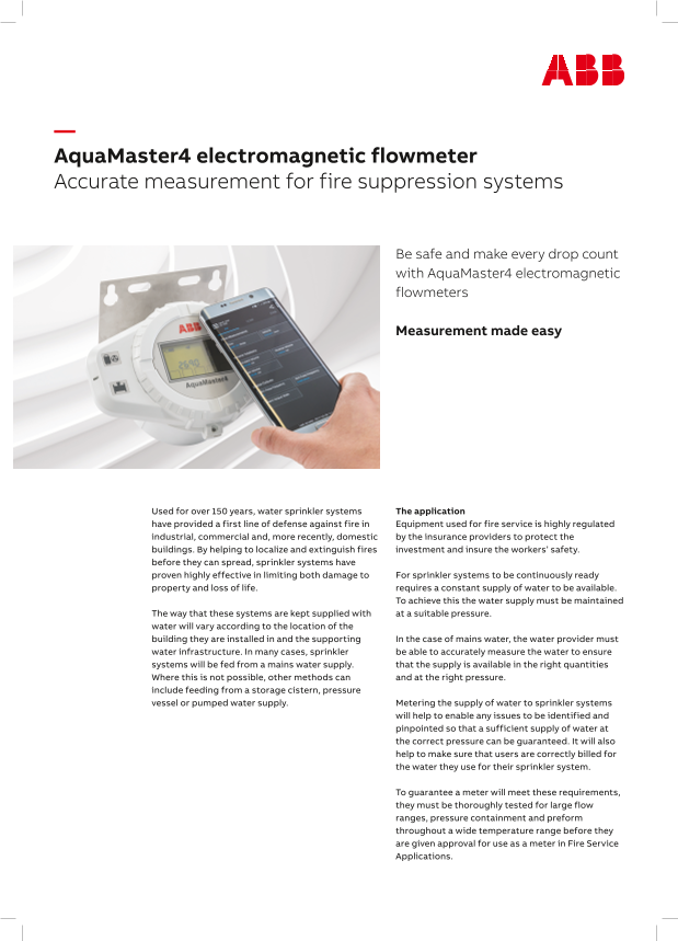 ABB Application Note - AquaMaster4 Electromagnetic Flowmeter Accurate Measurement for Fire Suppression Systems Press-Ready File - Page 1