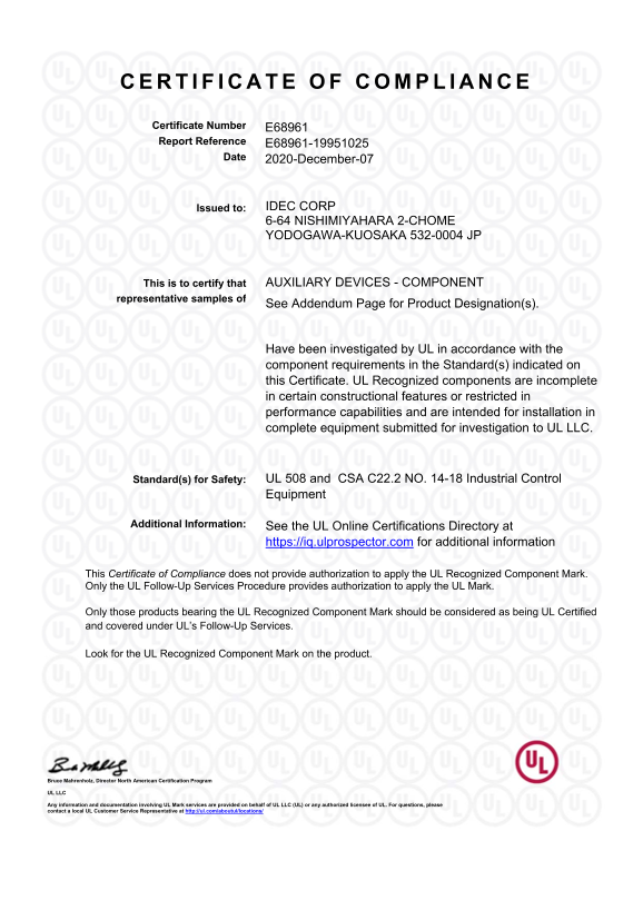 IDEC SLC (UL) Certification and Standards - Page 1