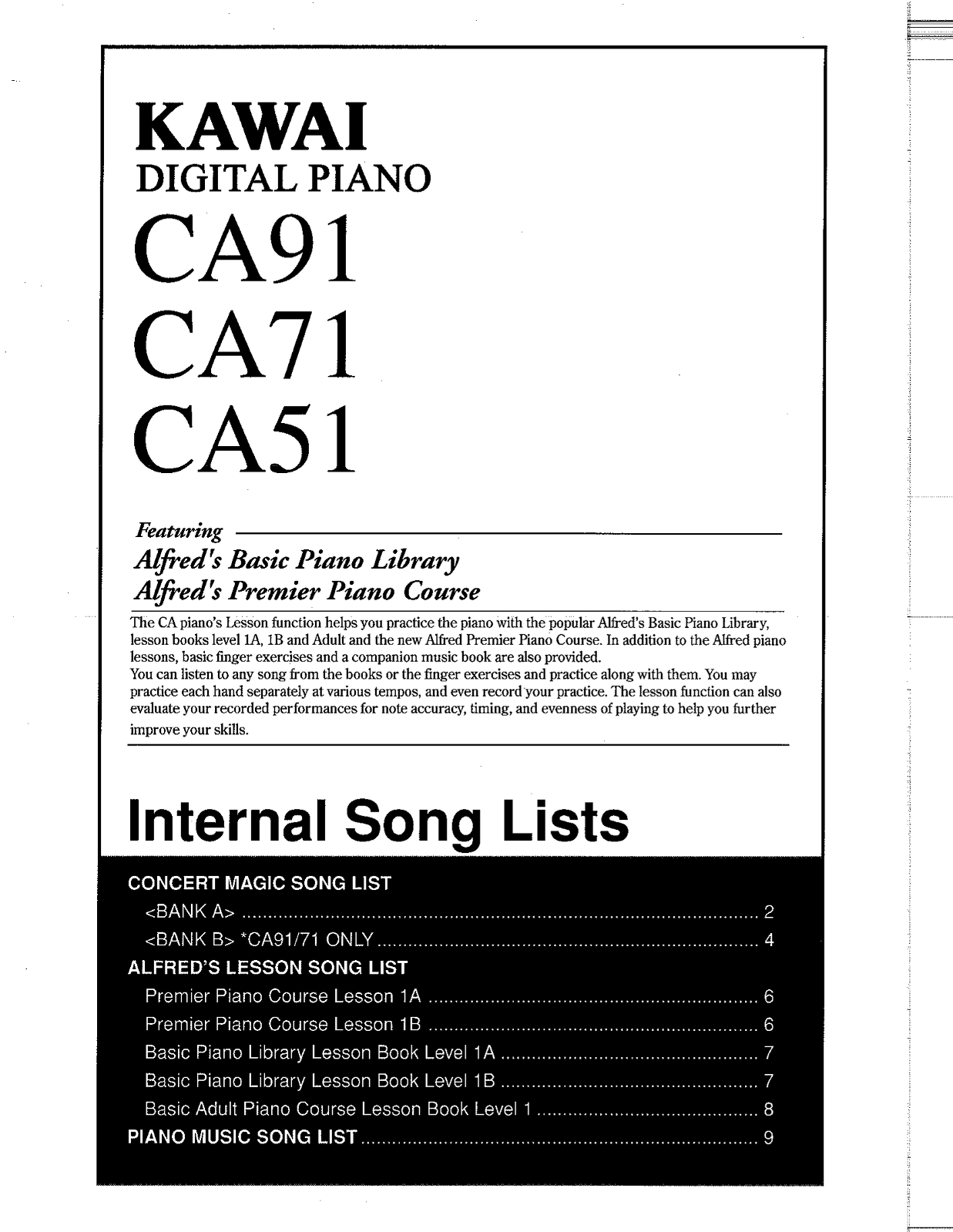 KAWAI CA51 CA71 CA91 Song List - Page 1
