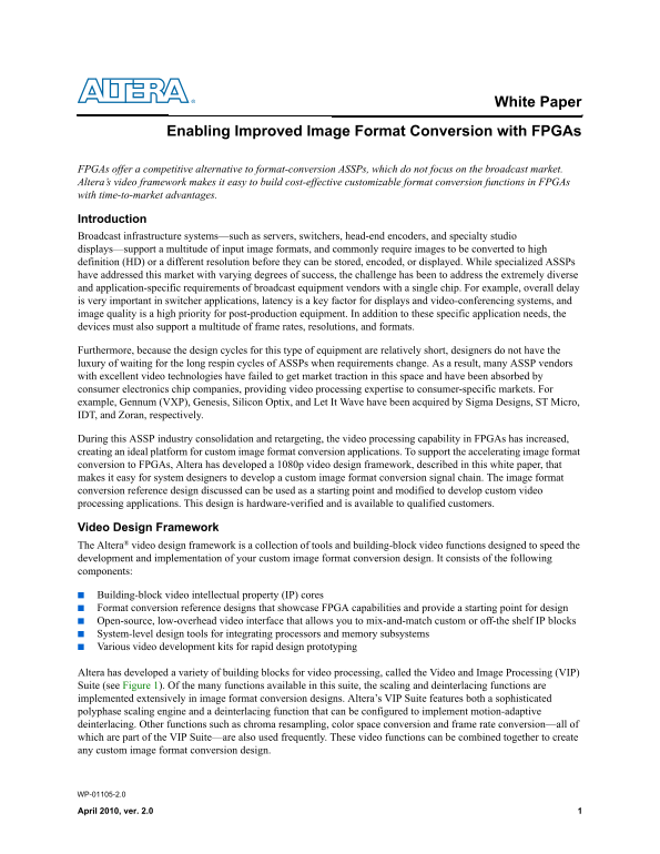 Intel White Paper on Implementing Improved Image Format Conversion Using FPGAs - Page 1
