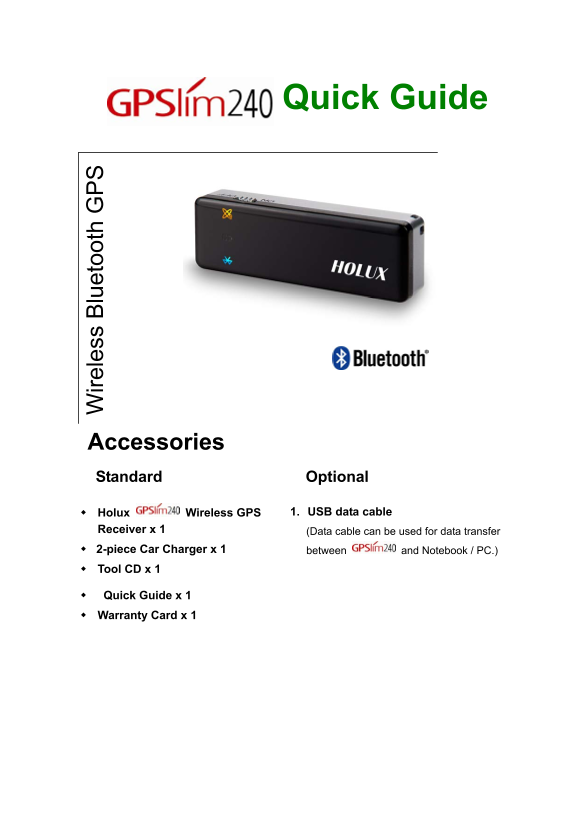 HOLUX GPSlim240 Quick Guide - Page 1