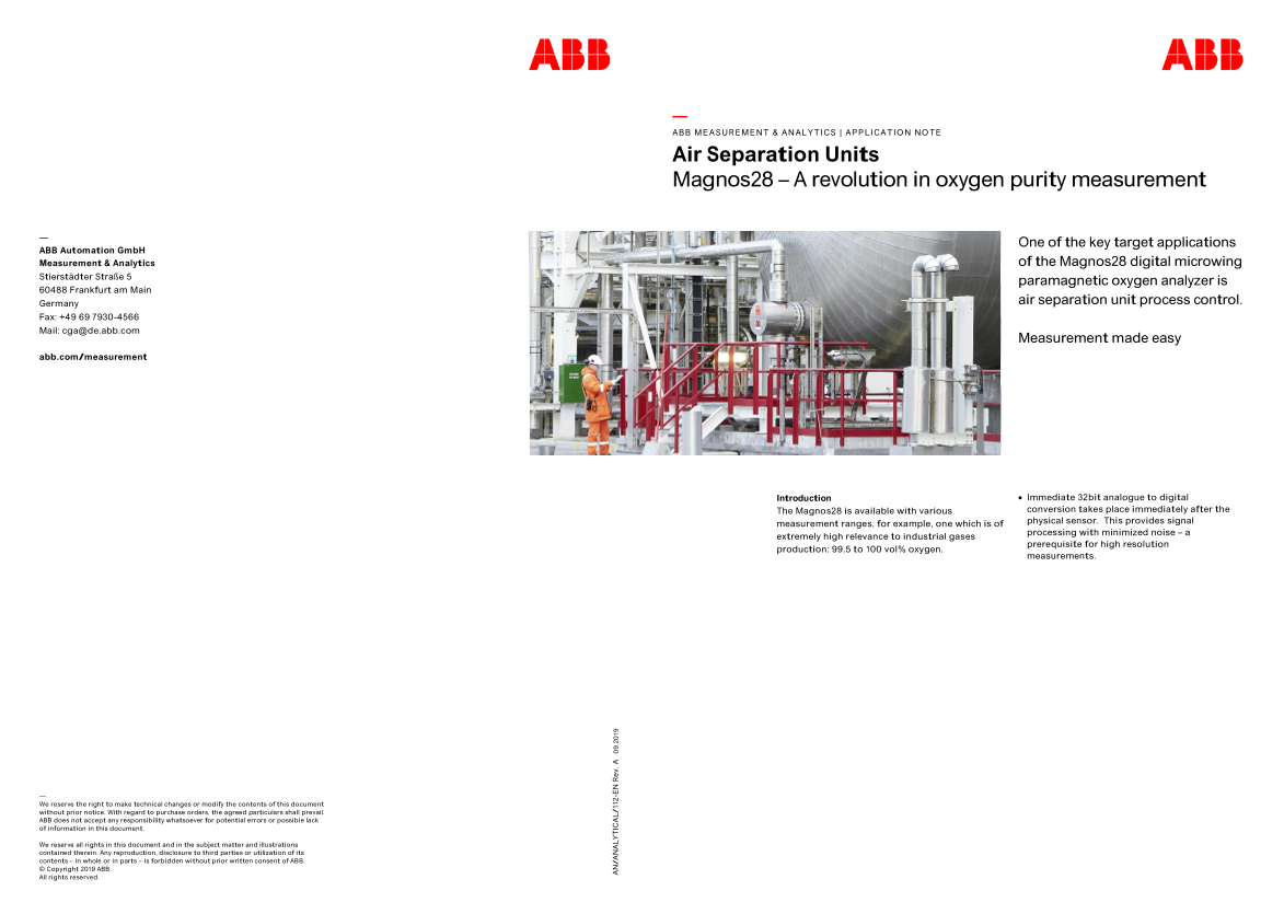 ABB Application Note Magnos28 Oxygen Purity Measurement - Page 1
