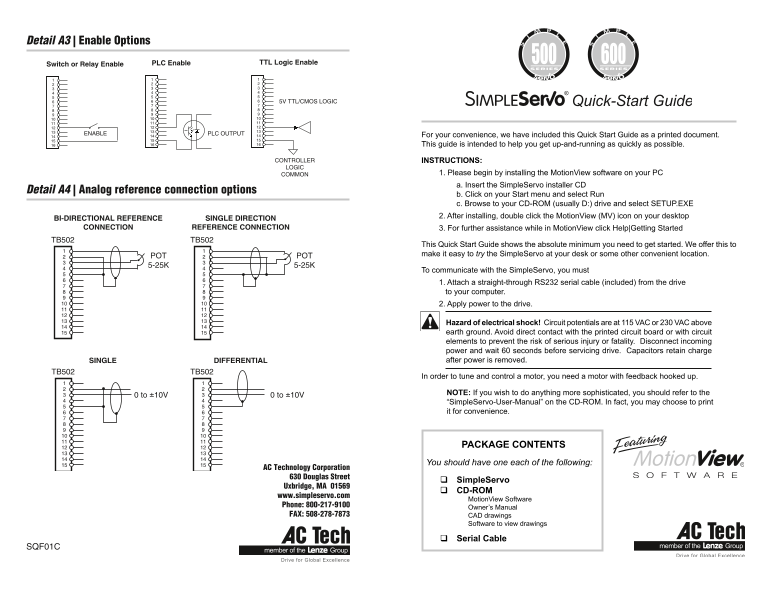 Lenze Inverters-Servo inverters 94 SimpleServo servo inverters 94 SimpleServo 500 servo inverters Operating instructions SimpleServo 500 600 IMSS500 Quick Start Guide (Language: DE, EN) - Page 1