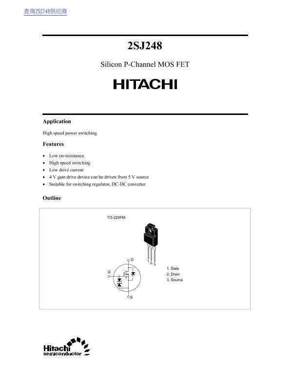 HITACHI 2SJ248 Silicon P-Channel MOS FET Data Sheet - Page 1