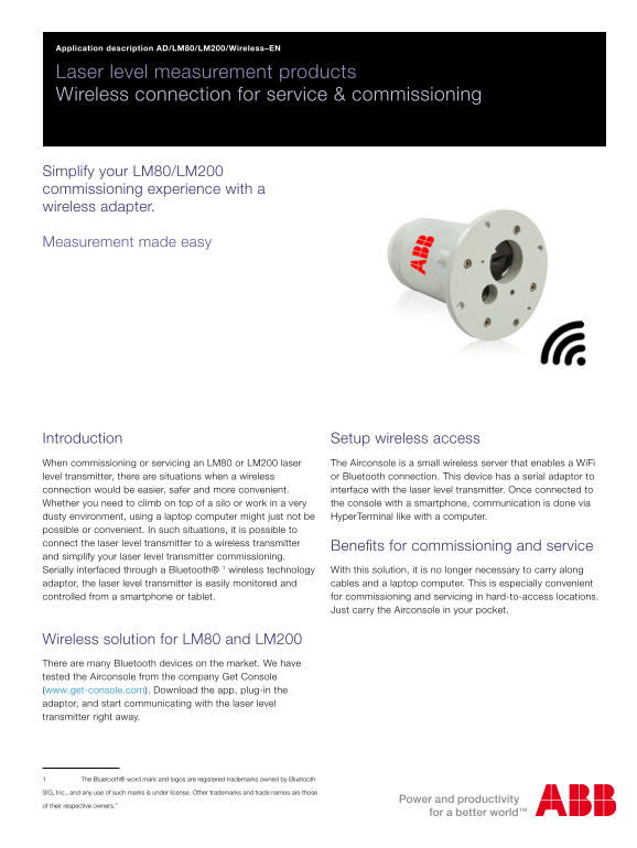 ABB Application Description - Laser Level Measurement Products Wireless Connection for Service & Commissioning - Page 1
