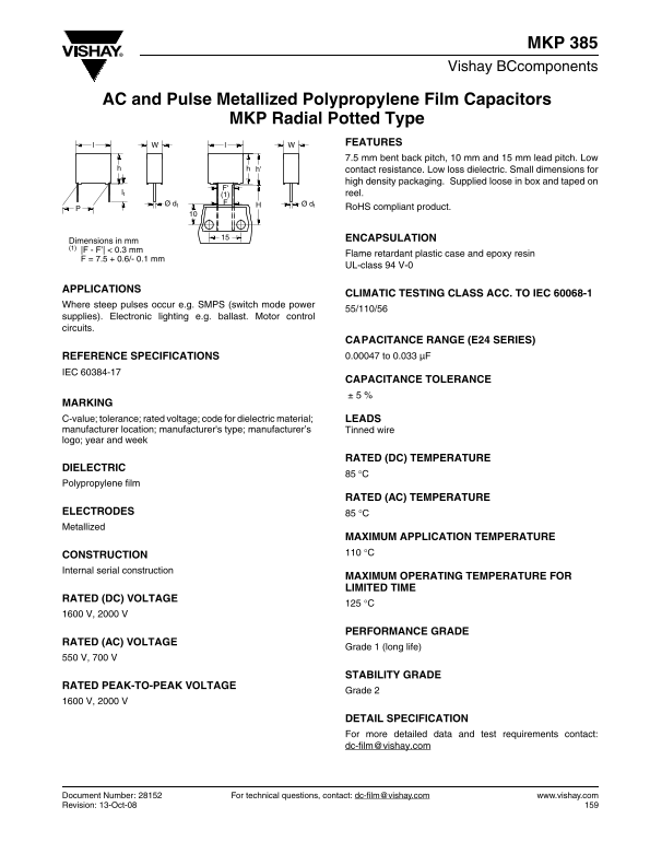 Vishay MKP 385 Specifications and User Guide - Page 1