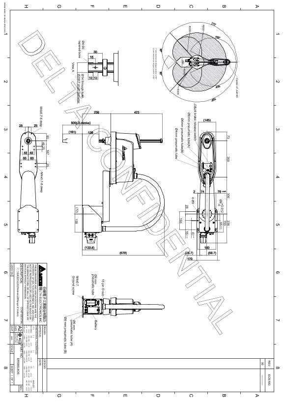 Delta DRS60L6OS Series Robot Appearance and Working Range Dimension Diagram - Page 1
