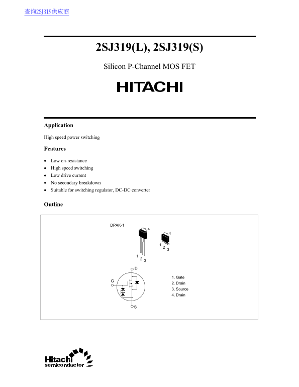 HITACHI 2SJ319(L),2SJ319(S) Data Sheet - Page 1