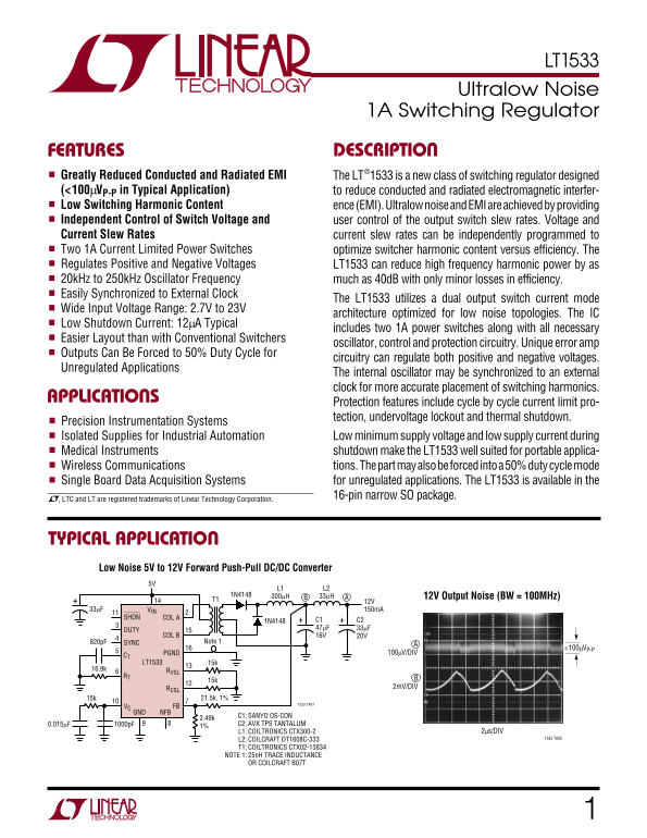LINEAR TECHNOLOGY LT1533 User Guide - Page 1