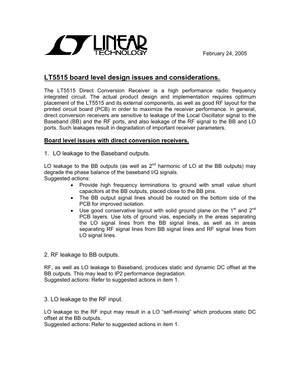 LINEAR LT5515 Data Sheet & Board-Level Design Issues & Considerations - Page 1