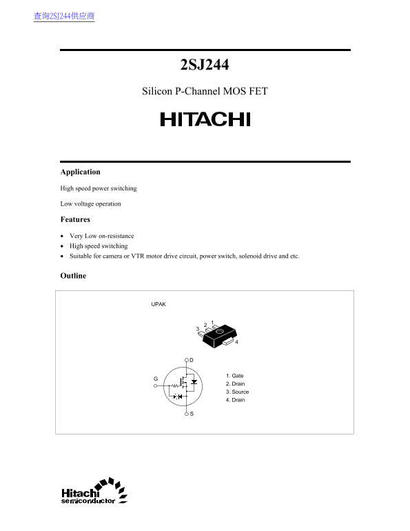 HITACHI 2SJ244 Silicon P-Channel MOS FET Data Sheet - Page 1
