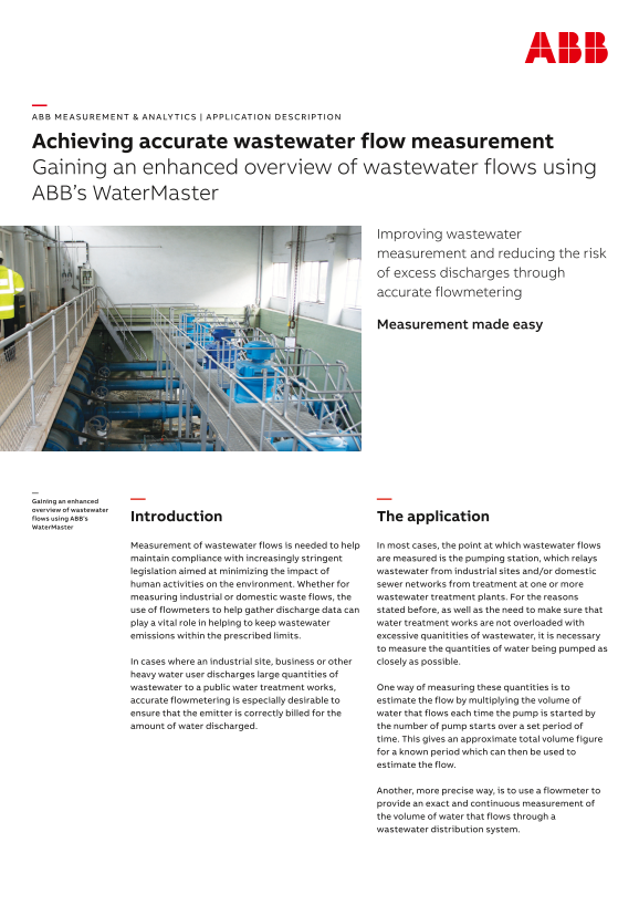 ABB Application Description - Achieving Accurate Wastewater Flow Measurement. Gaining an Enhanced Overview of Wastewater Flows Using ABB's WaterMaster - Page 1