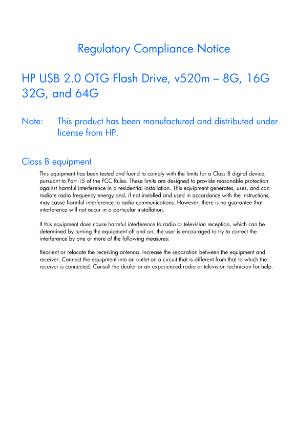 HP v520m USB Flash Drive Security and Warranty Information - Page 1