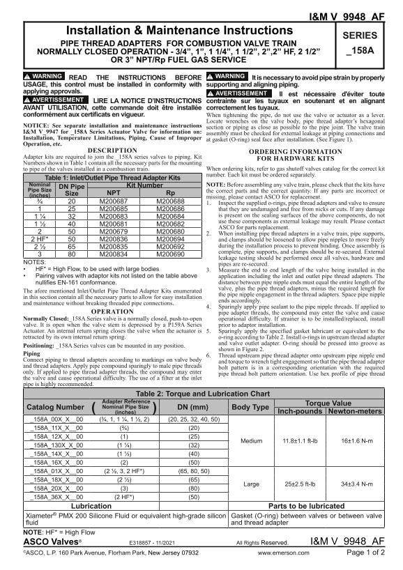 EMERSON I&M Sheet Series 158 v9948 ASCO - Page 1