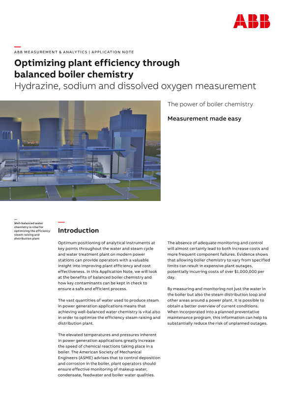 ABB Application Description - Hydrazine, Sodium and Dissolved Oxygen Measurement. The Power of Boiler Chemistry Application Note - Page 1