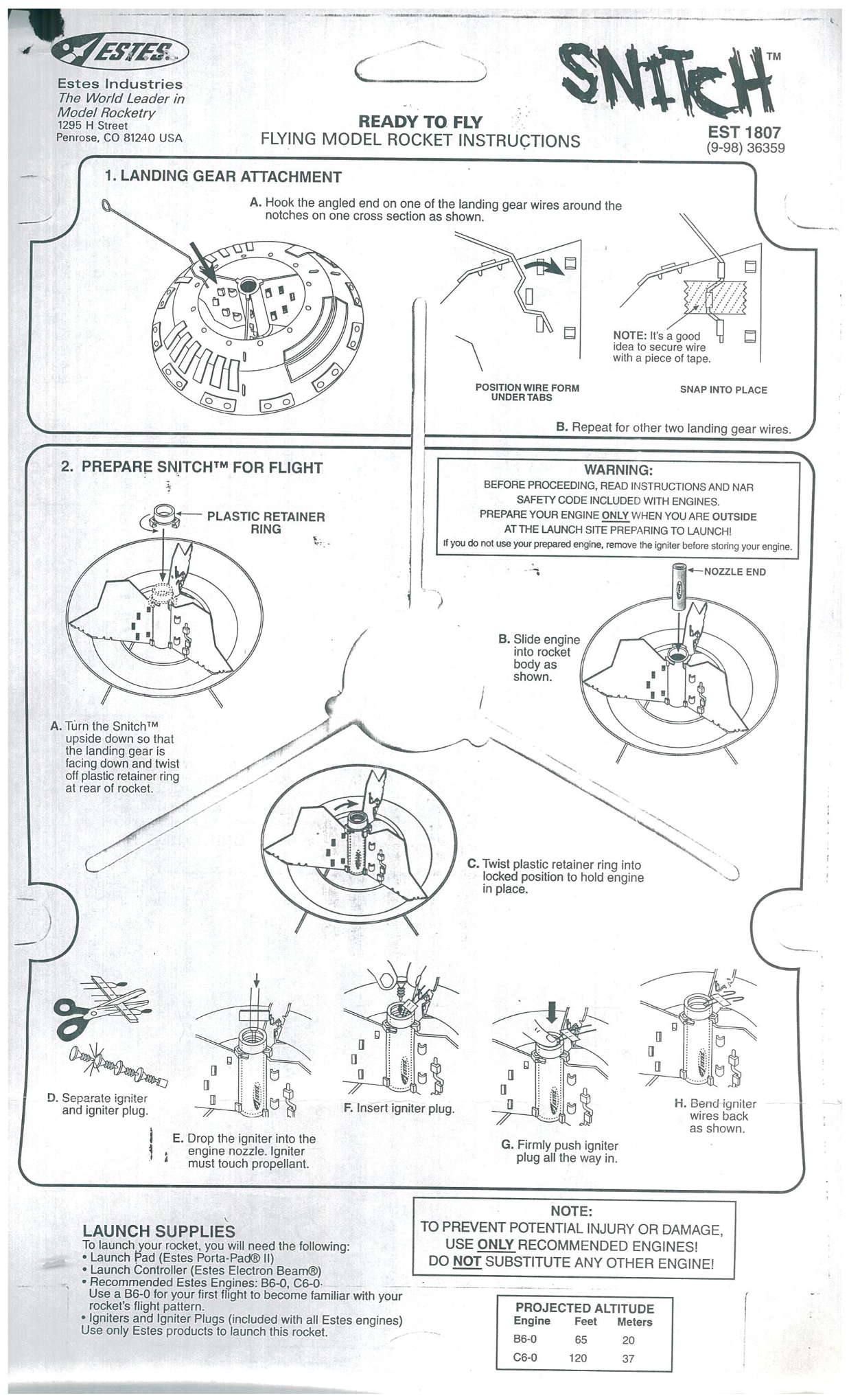 ESTES 1807 – Snitch User Manual - Page 1