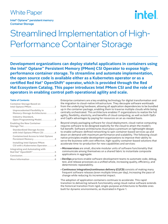 Intel White Paper Intel® Optane™ PMem CSI Operator for Containers - Page 1